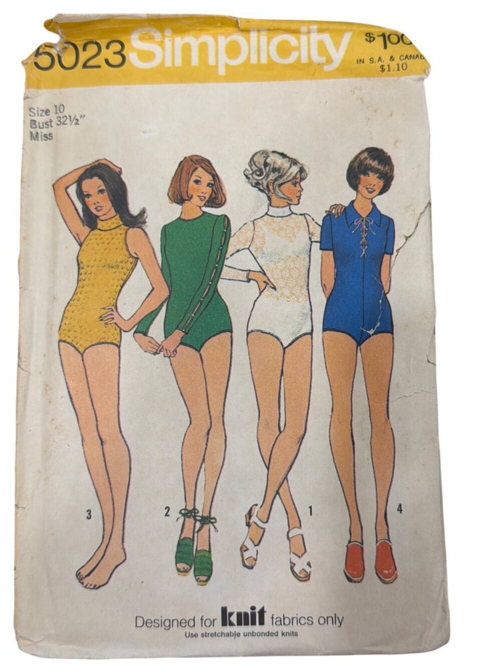Simplicity 5023 Misses Bodysuit Sewing Pattern Size 10 Bust 32.5 Vintage 1970s K